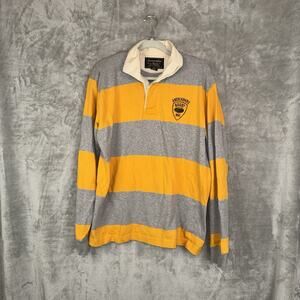 Vintage Y2K Abercrombie & Fitch Rugby Shirt SZ L Gray Yellow Striped Long Sleeve